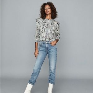 NWT REISS OLIVIA DITSY PRINT RUFFLE BLOUSE IN SIZE 6 (UK 10)